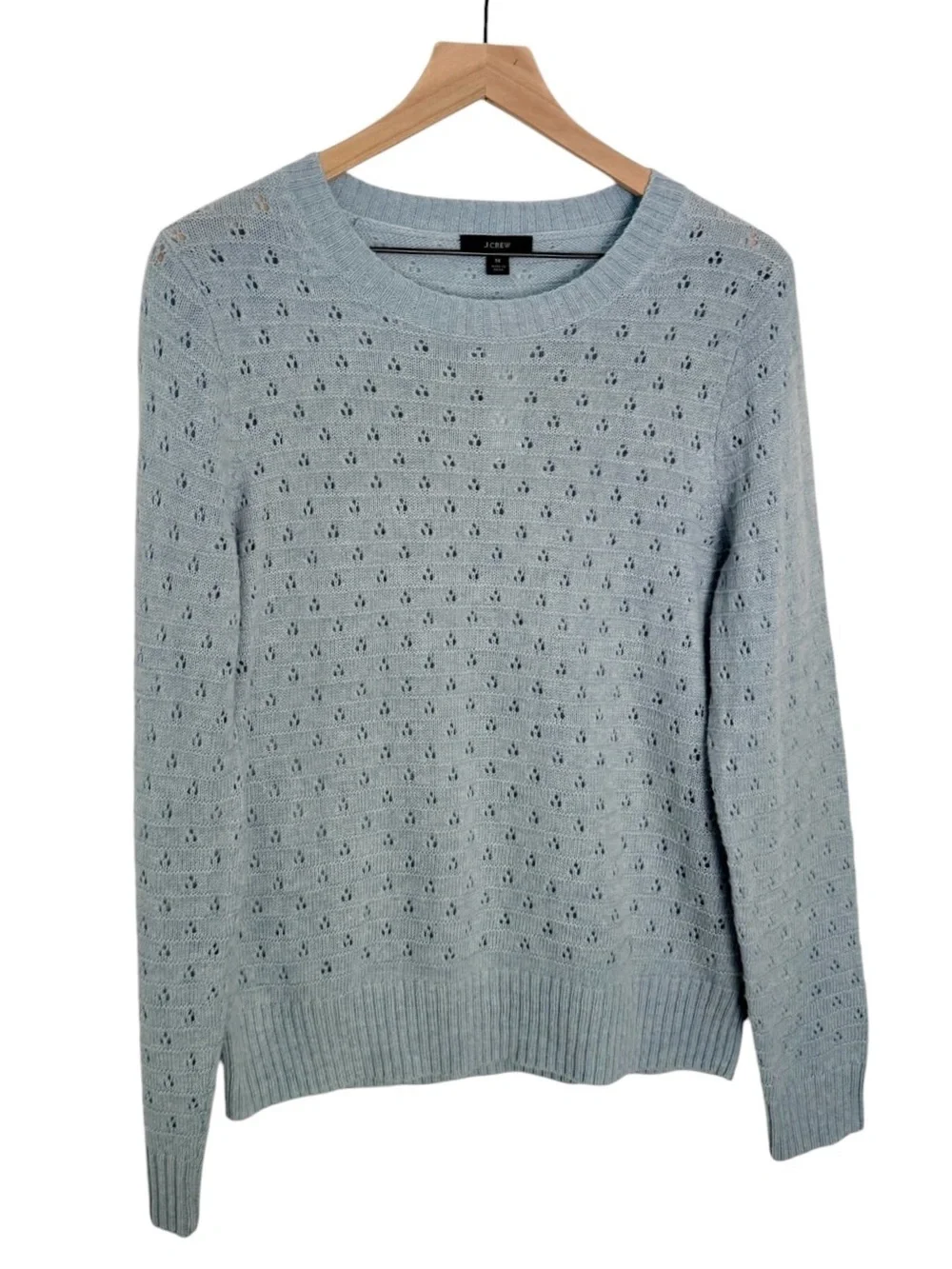 J. Crew Wool Alpaca Pointelle Crewneck Sweater Light Blue Women’s Size Medium